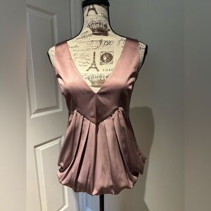 YaYa Aflalo Pink Mauve Pleated Silk Top Blouse-Small